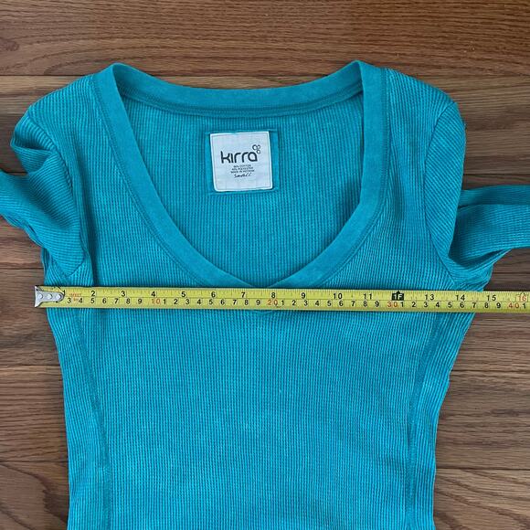 Vintage Kirra Y2K Thermal Babydoll Top Womens Small Green V-Neck Long Sleeve - Picture 6 of 7